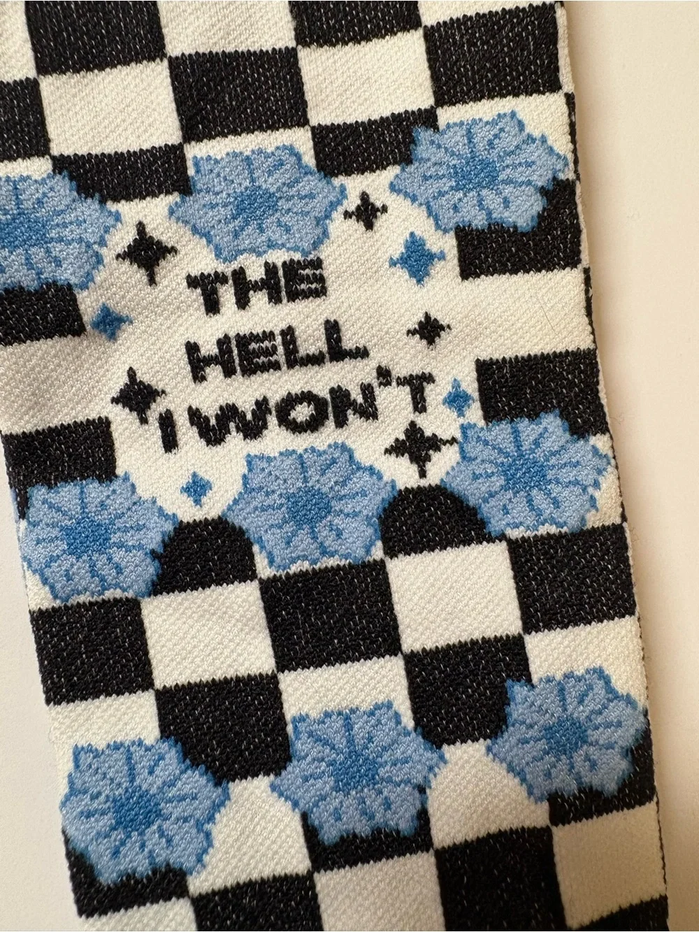 Women’s Black, White & Light Blue Checkered compression Crew Socks